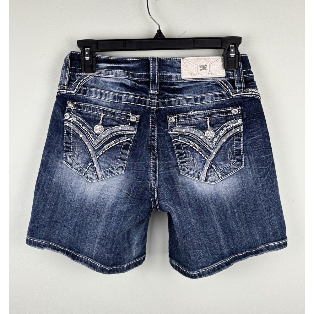 Y2K Miss Me Rhinestone Bling Mid Rise Shorts Denim Womens 27 Western Cowgirl